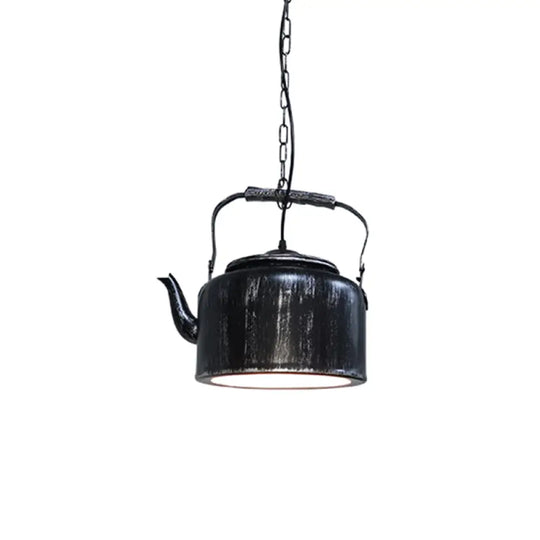 Industrial Art Deco Kettle Pendant Light Fixture - Metal Hanging Lamp Black