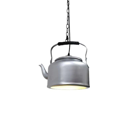 Industrial Art Deco Kettle Pendant Light Fixture - Metal Hanging Lamp Silver