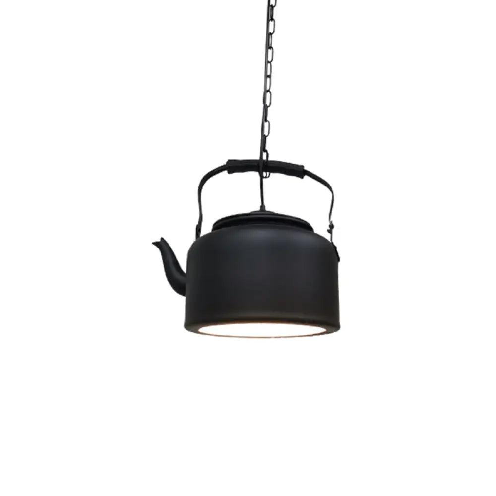 Industrial Art Deco Kettle Pendant Light Fixture - Metal Hanging Lamp Textured Black