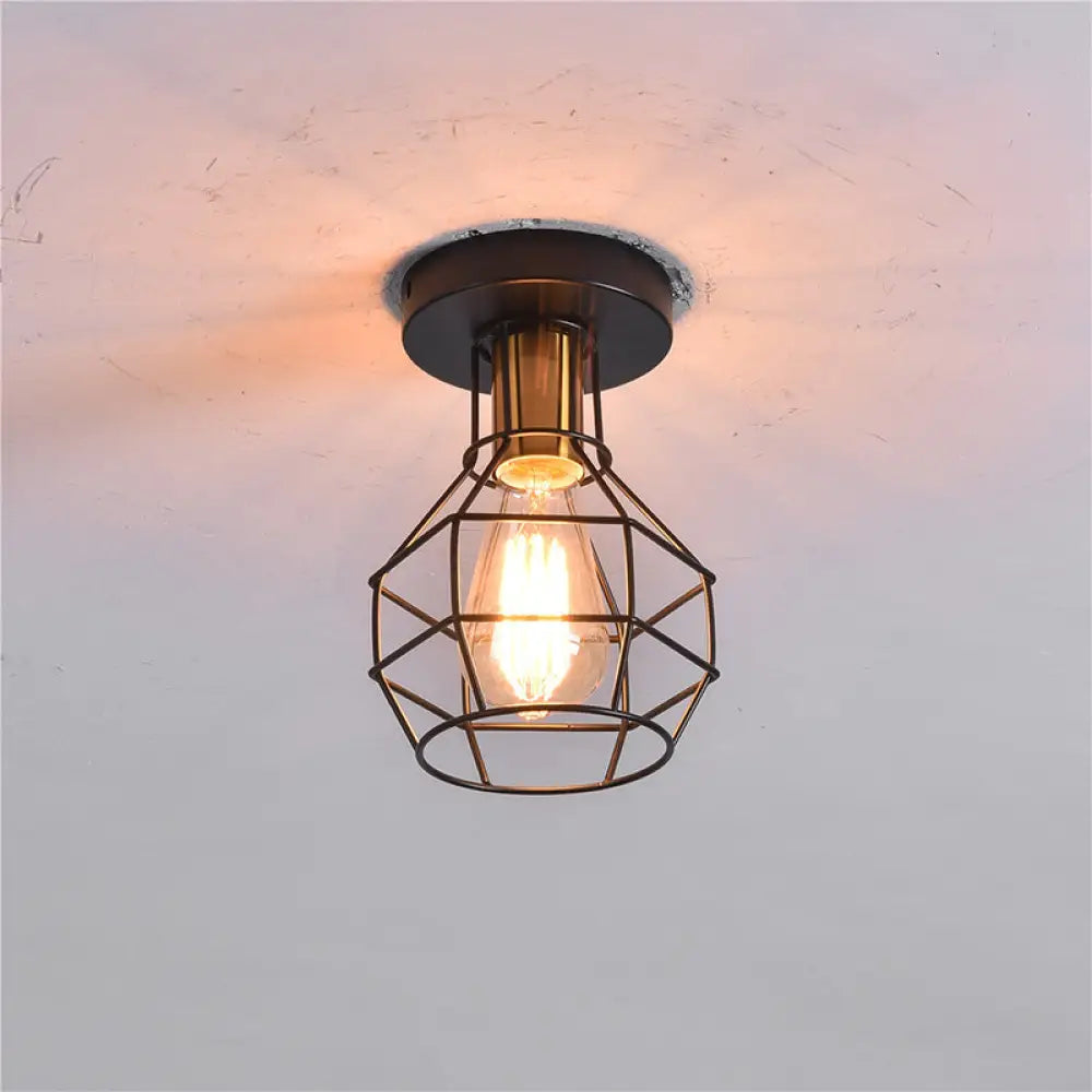 Industrial Ball Cage Ceiling Light - Semi Flush Mount Black