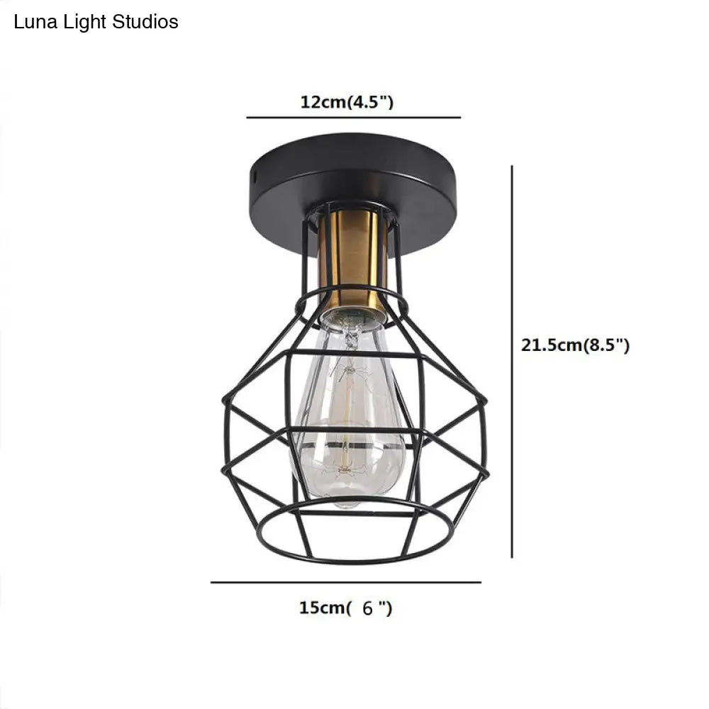 Industrial Ball Cage Ceiling Light - Semi Flush Mount Black