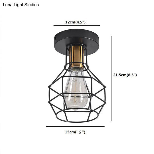 Industrial Ball Cage Ceiling Light - Semi Flush Mount Black