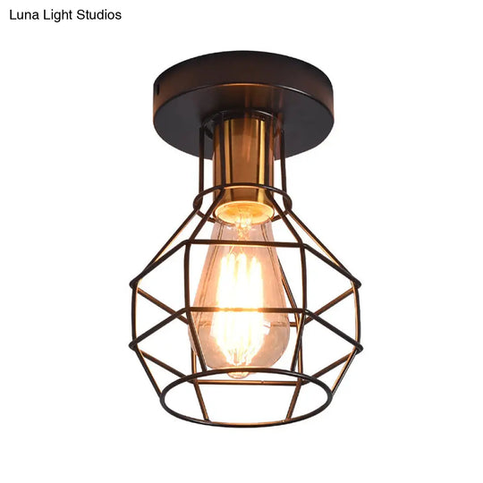 Industrial Ball Cage Ceiling Light - Semi Flush Mount Black