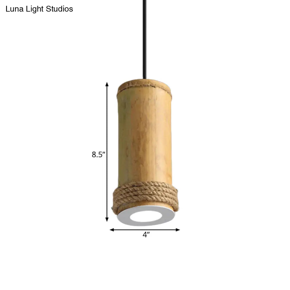 Industrial Bamboo Pendant Light With Rope Detail For Living Room