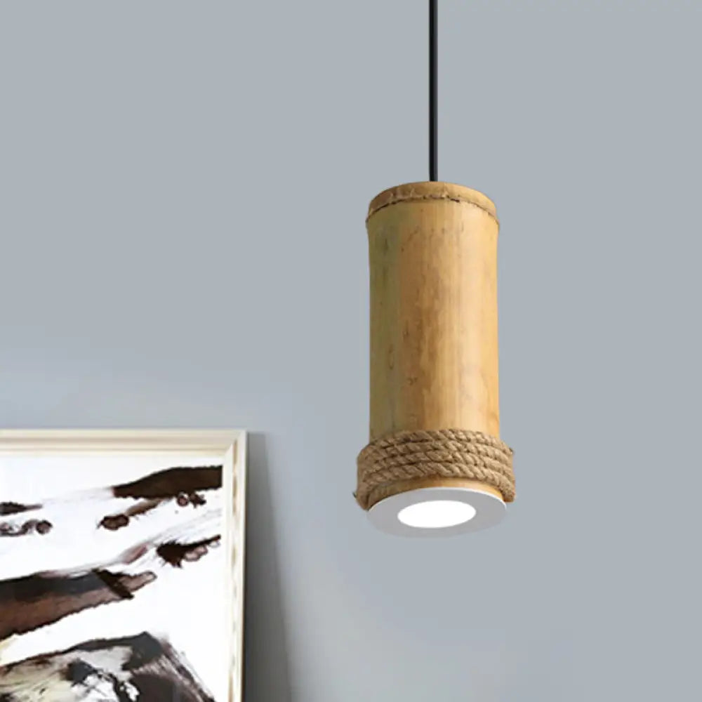 Industrial Bamboo Pendant Light With Rope Detail For Living Room Brown