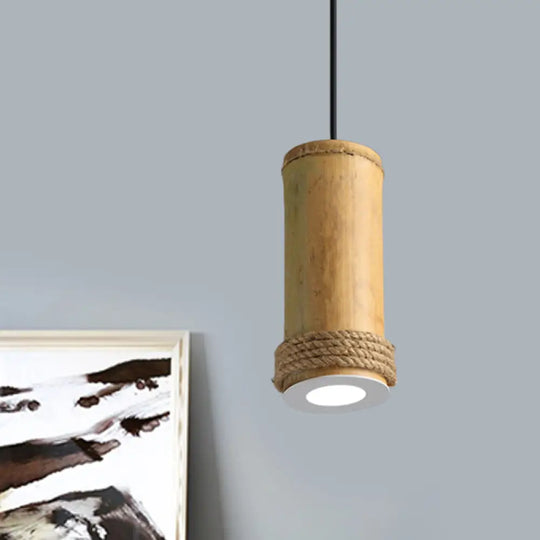 Industrial Bamboo Pendant Light With Rope Detail For Living Room Brown