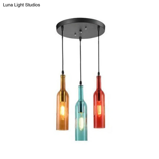 Industrial Wine Bottle Glass Pendant Lamp With 3 Hanging Lights In Black - Bar Lighting Fixture /