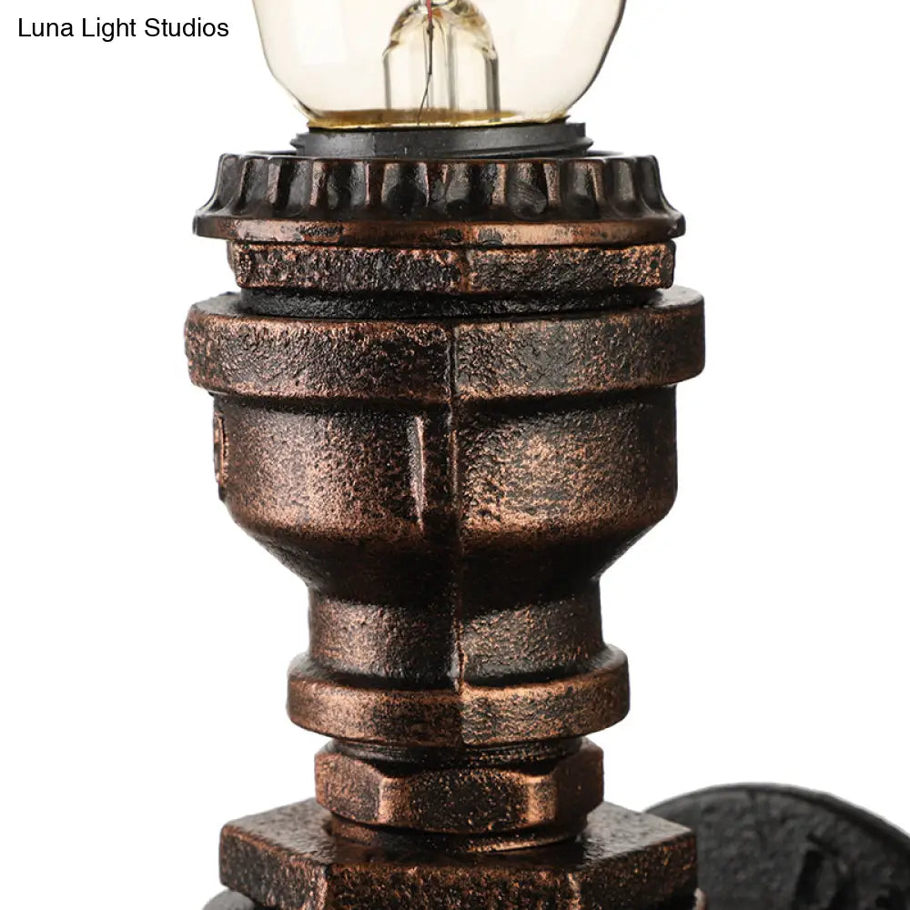 Industrial Bare Bulb Mini Wall Light In Black/Copper For Living Rooms With Metallic Water Pipe