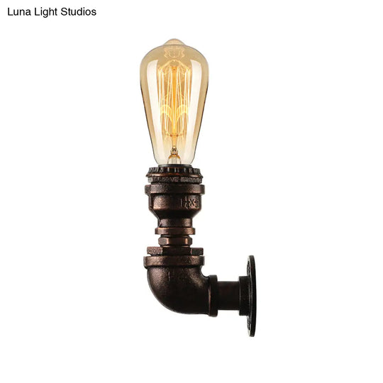 Industrial Bare Bulb Mini Wall Light In Black/Copper For Living Rooms With Metallic Water Pipe