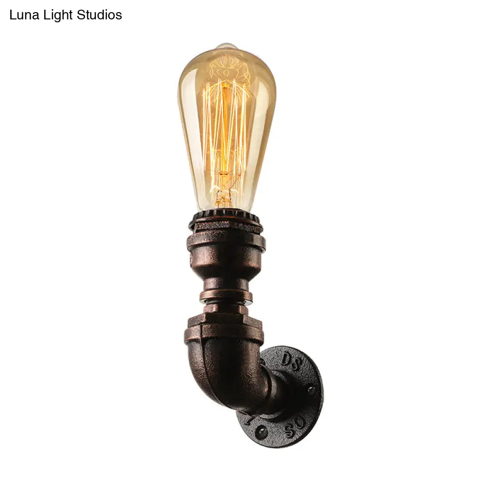 Industrial Bare Bulb Mini Wall Light In Black/Copper For Living Rooms With Metallic Water Pipe