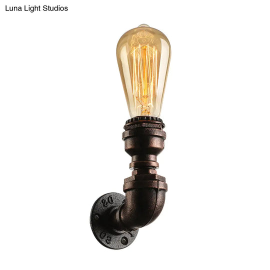 Industrial Bare Bulb Mini Wall Light In Black/Copper For Living Rooms With Metallic Water Pipe