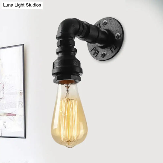 Industrial Bare Bulb Mini Wall Light In Black/Copper For Living Rooms With Metallic Water Pipe