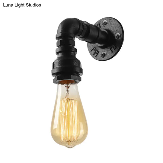 Industrial Bare Bulb Mini Wall Light In Black/Copper For Living Rooms With Metallic Water Pipe