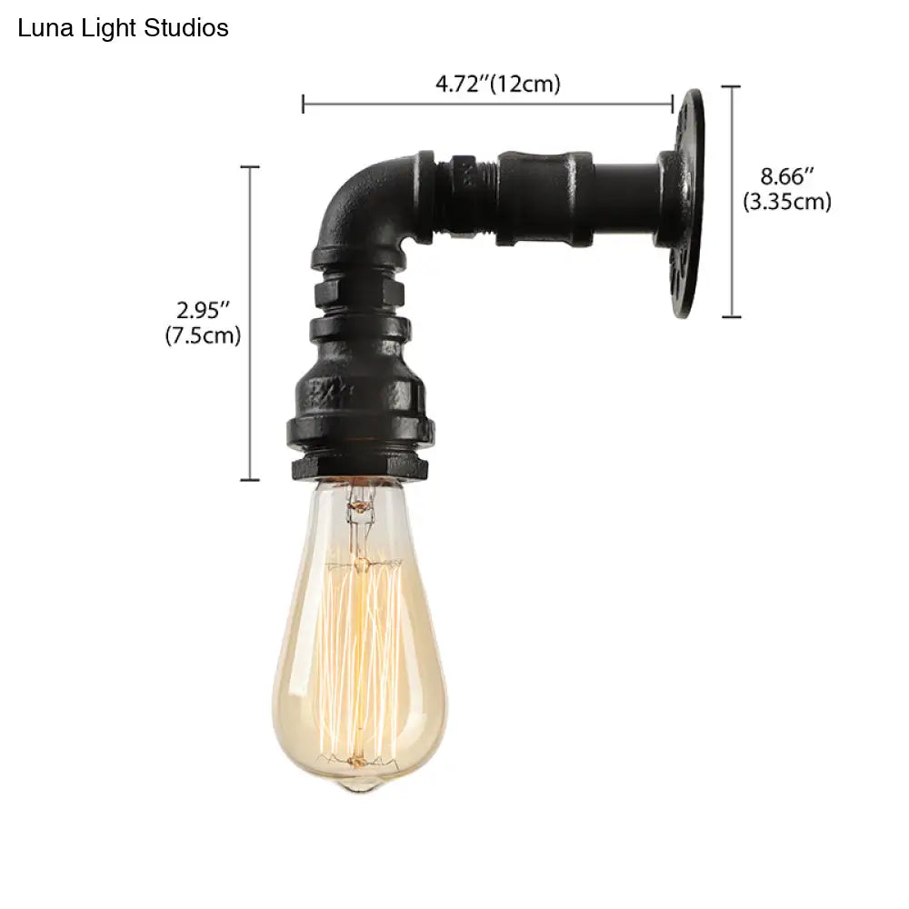 Industrial Bare Bulb Mini Wall Light In Black/Copper For Living Rooms With Metallic Water Pipe