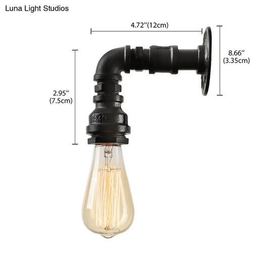 Industrial Bare Bulb Mini Wall Light In Black/Copper For Living Rooms With Metallic Water Pipe