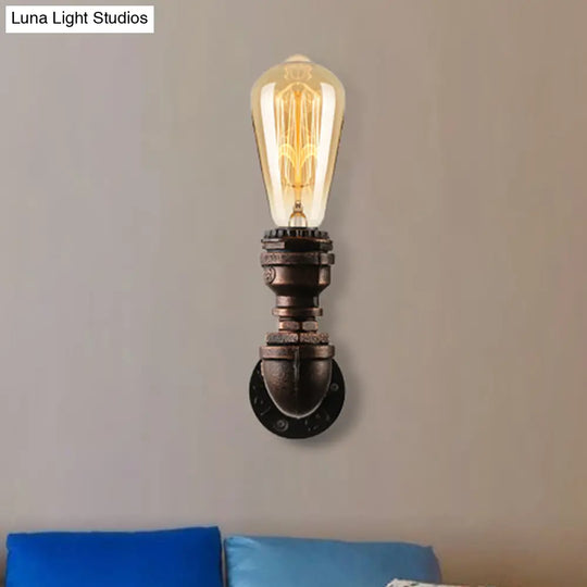 Industrial Bare Bulb Mini Wall Light In Black/Copper For Living Rooms With Metallic Water Pipe