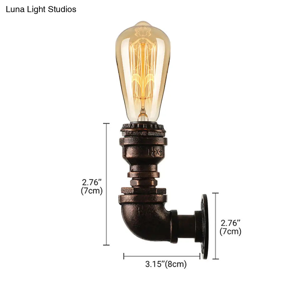 Industrial Bare Bulb Mini Wall Light In Black/Copper For Living Rooms With Metallic Water Pipe