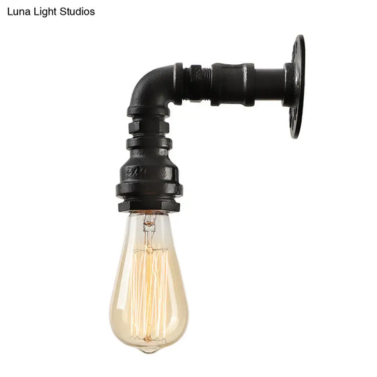 Industrial Bare Bulb Mini Wall Light In Black/Copper For Living Rooms With Metallic Water Pipe