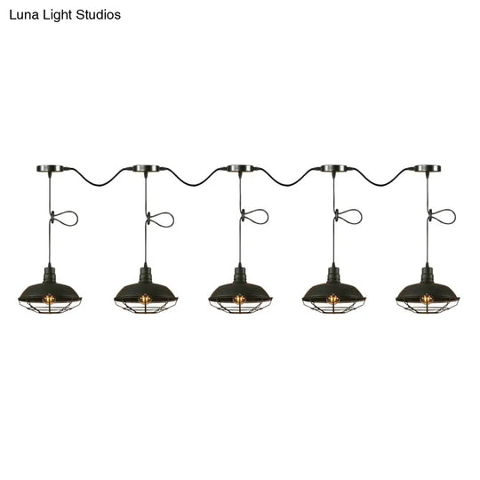 Industrial Style Barn Metallic Hanging Light With 3/5 Lights Black Finish And Wire Cage - Perfect