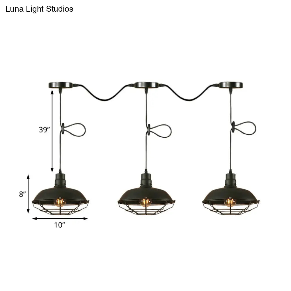 Industrial Style Barn Metallic Hanging Light With 3/5 Lights Black Finish And Wire Cage - Perfect