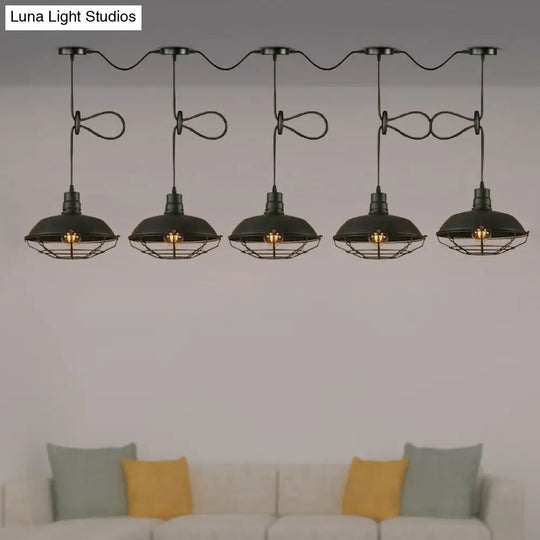 Industrial Style Barn Metallic Hanging Light With 3/5 Lights Black Finish And Wire Cage - Perfect