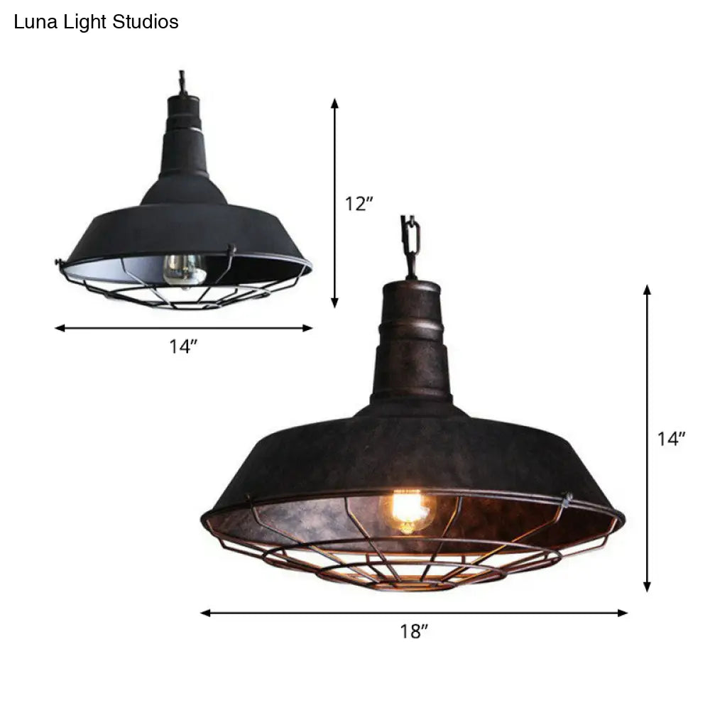 Barn Metal Suspension Dining Room Hanging Lamp - Industrial 1 Head Light With Tapered Cage Guard