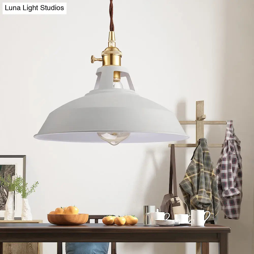 Industrial Style Barn Pendant Lamp - Black/White Metallic Ceiling Light For Kitchen White