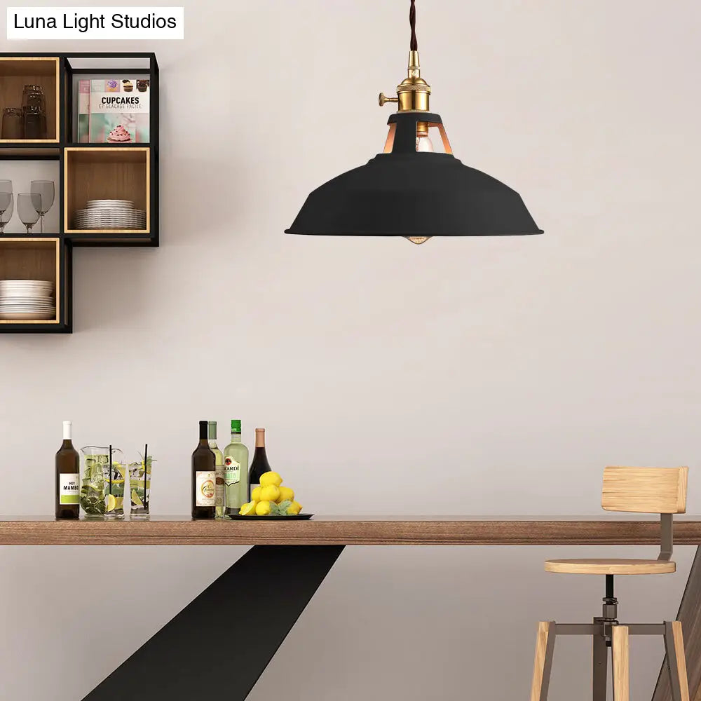 Industrial Style Barn Pendant Lamp - Black/White Metallic Ceiling Light For Kitchen Black