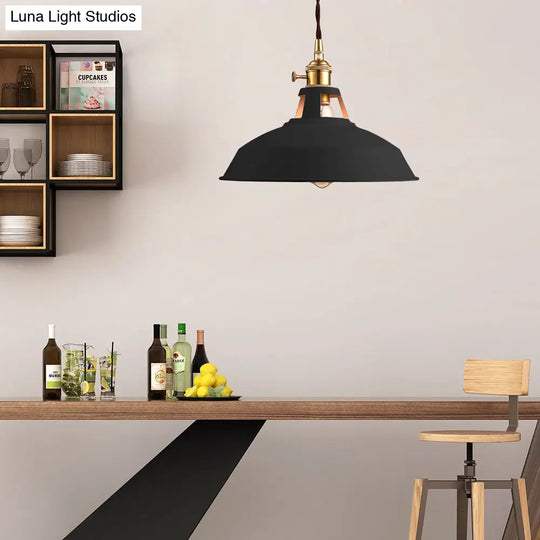 Industrial Style Barn Pendant Lamp - Black/White Metallic Ceiling Light For Kitchen Black