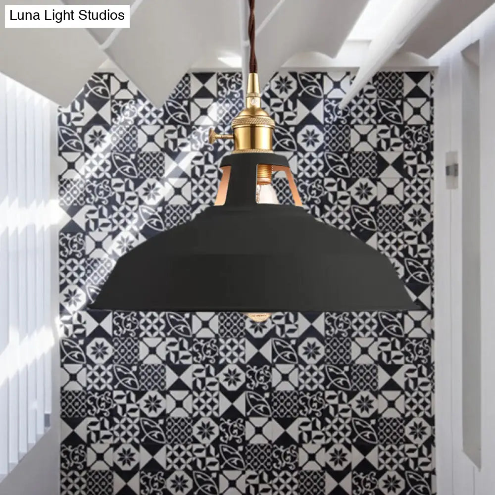 Industrial Style Barn Pendant Lamp - Black/White Metallic Ceiling Light For Kitchen