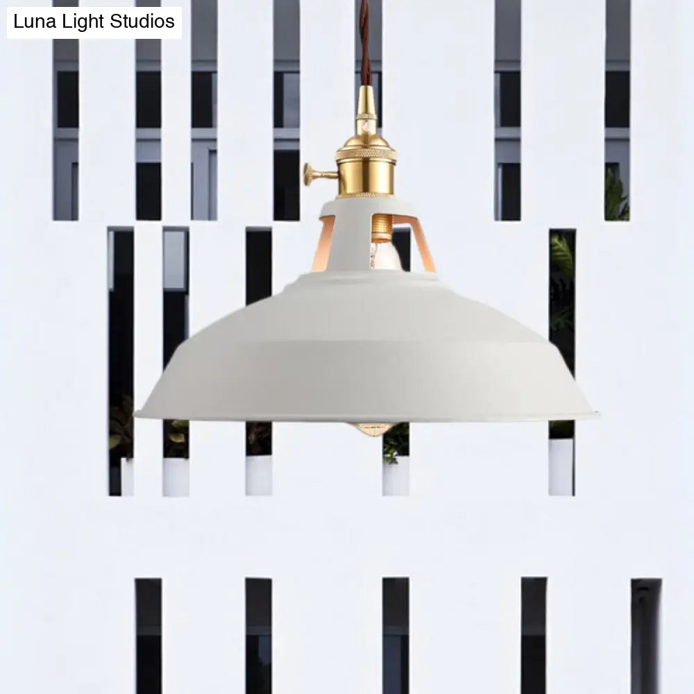 Industrial Style Barn Pendant Lamp - Black/White Metallic Ceiling Light For Kitchen