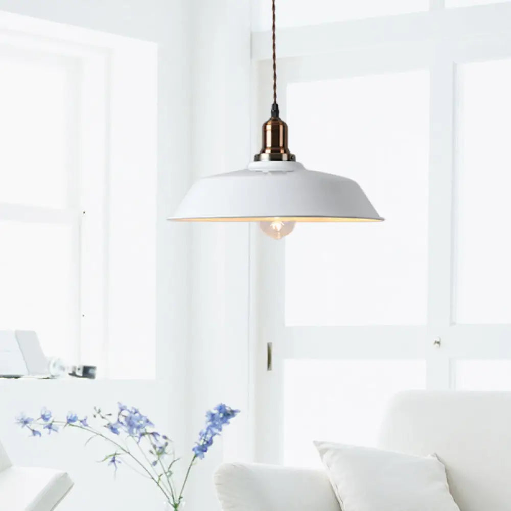 Industrial Barn Pendant Light - Stylish Metallic Hanging Ceiling Fixture For Restaurants White