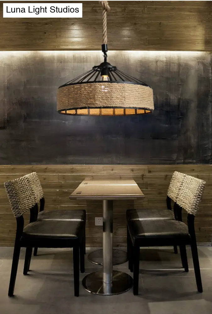 Industrial Barn Pendant Light With Adjustable Hemp Rope