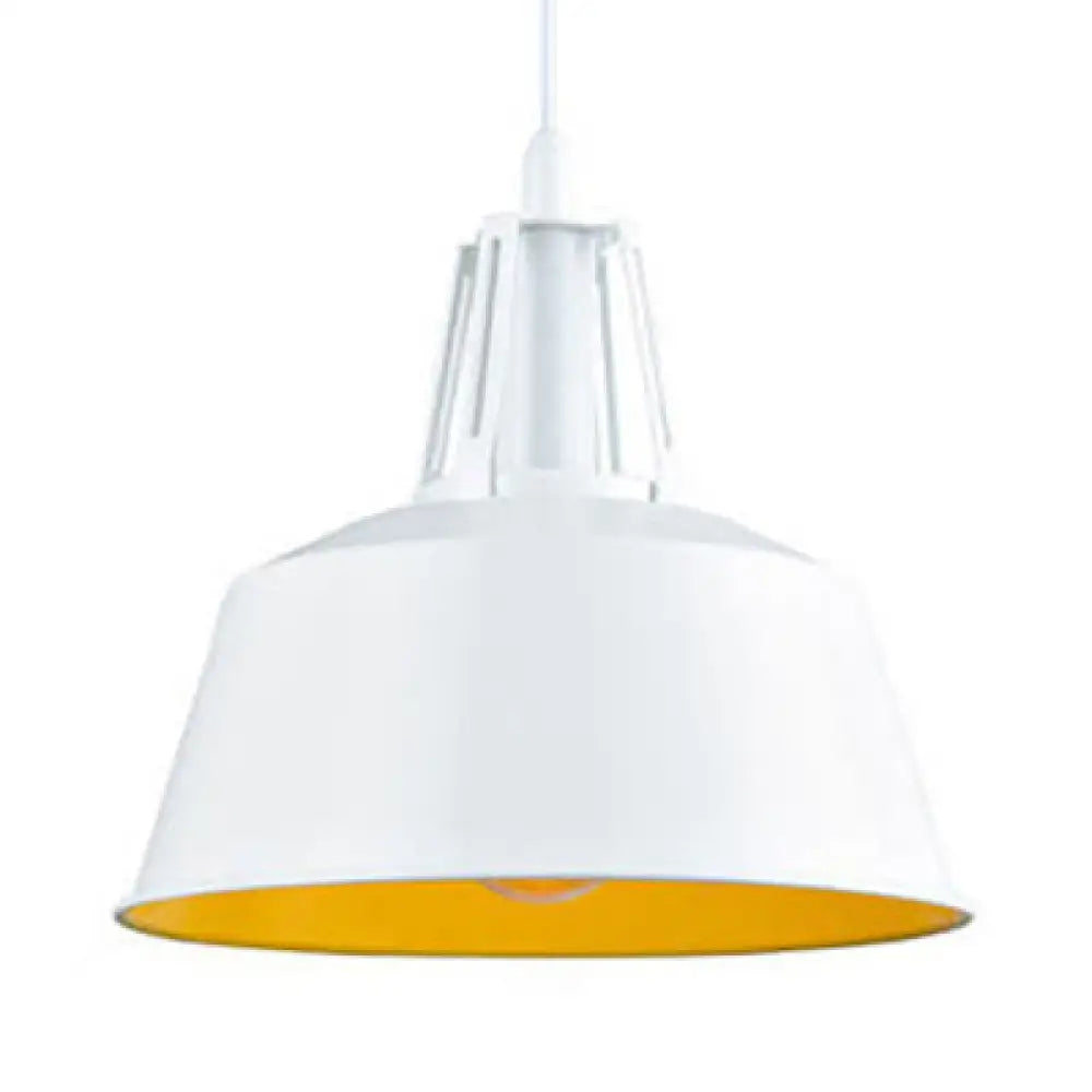 Industrial Barn Pendant Light With Metallic Shade - 1-Light Ceiling Lamp In White Perfect For