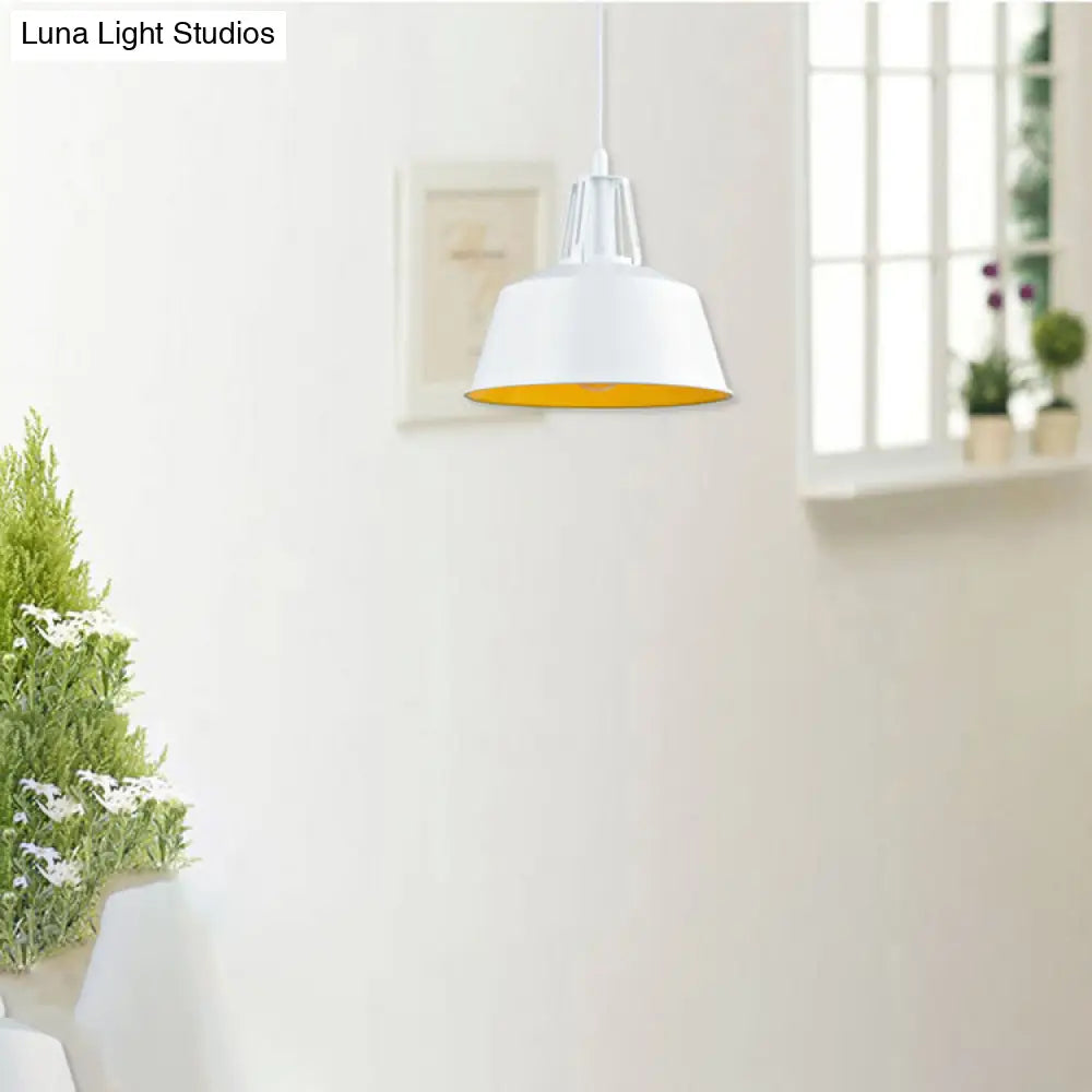 Industrial Barn Pendant Light With Metallic Shade - 1-Light Ceiling Lamp In White Perfect For