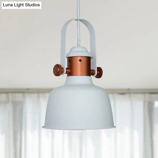 Industrial Barn Shade Pendant Lamp Metallic 1-Head Suspension Lighting With Handle Black/White -