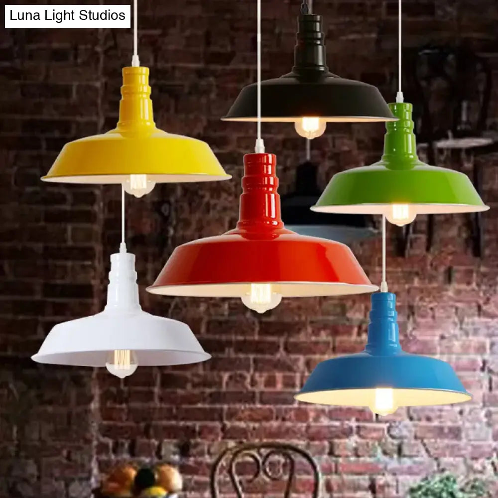 Industrial Barn Shade Pendant Lamp - Red/Yellow/White Finish Hanging Light Kit Black