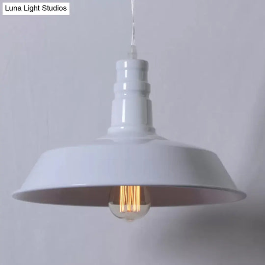 Industrial Barn Shade Pendant Lamp With Rolled-Trim Head - Red/Yellow/White Finish