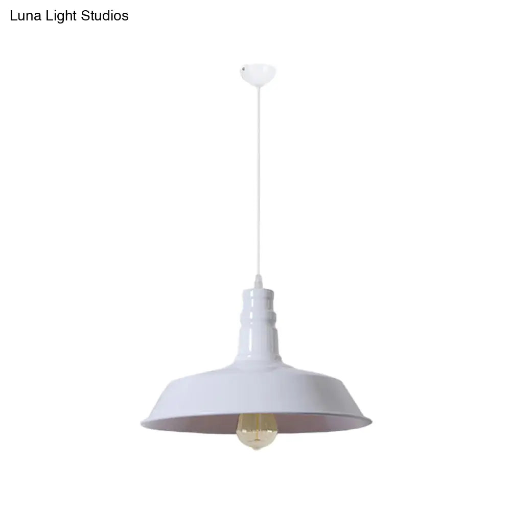 Industrial Barn Shade Pendant Lamp - Red/Yellow/White Finish Hanging Light Kit White