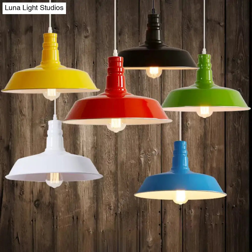 Industrial Barn Shade Pendant Lamp - Red/Yellow/White Finish Hanging Light Kit