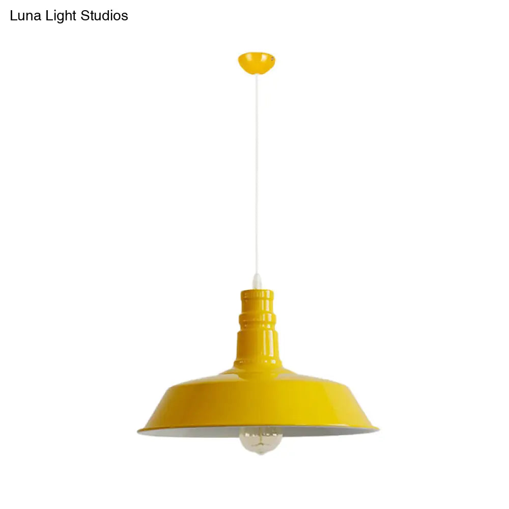 Industrial Barn Shade Pendant Lamp - Red/Yellow/White Finish Hanging Light Kit Yellow