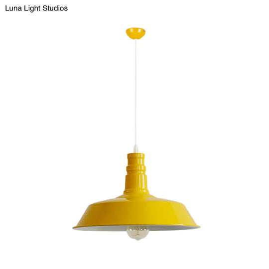 Industrial Barn Shade Pendant Lamp - Red/Yellow/White Finish Hanging Light Kit Yellow