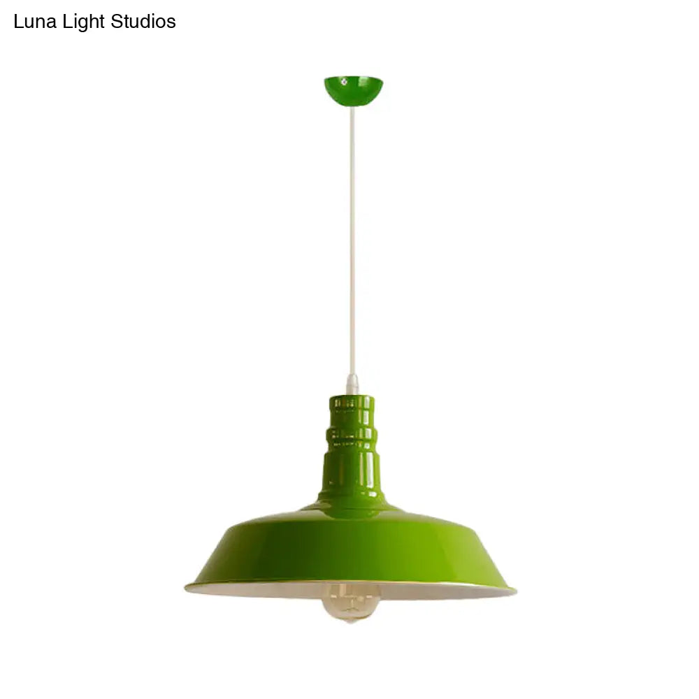 Industrial Barn Shade Pendant Lamp - Red/Yellow/White Finish Hanging Light Kit Green