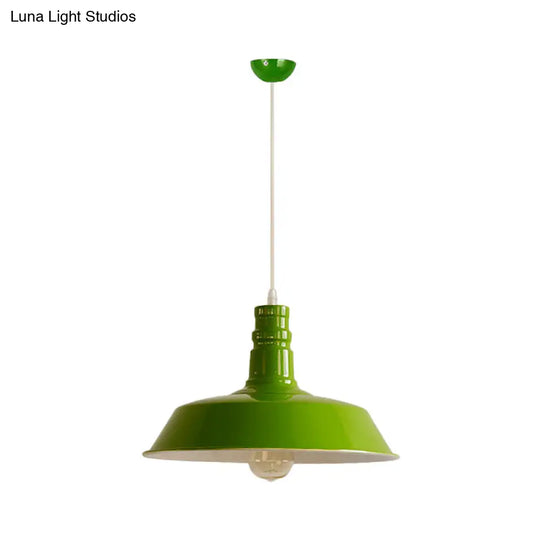 Industrial Barn Shade Pendant Lamp - Red/Yellow/White Finish Hanging Light Kit Green