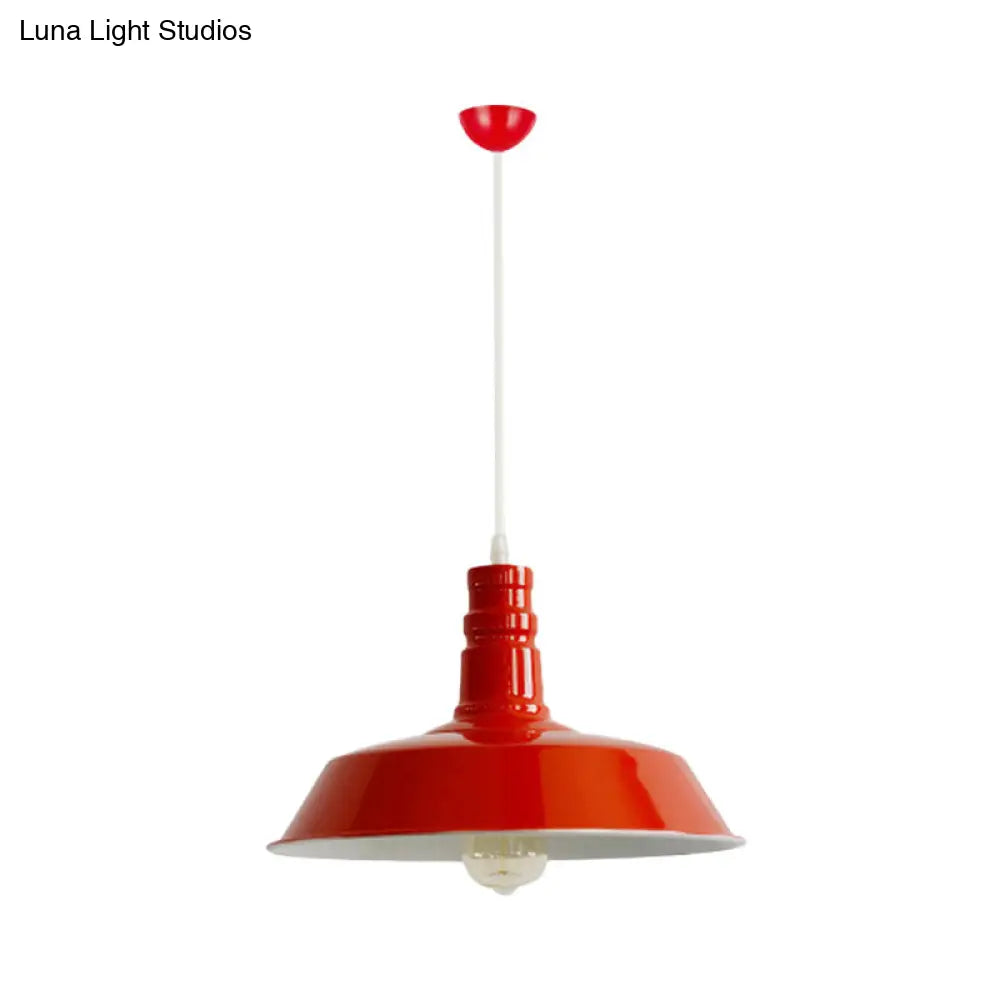 Industrial Barn Shade Pendant Lamp - Red/Yellow/White Finish Hanging Light Kit Red