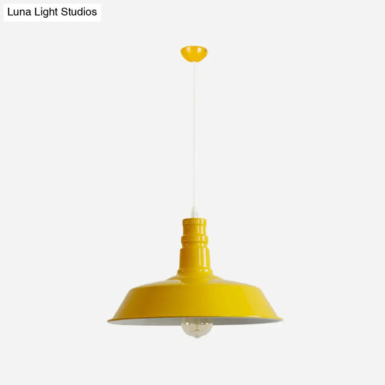Industrial Barn Shade Pendant Lamp - Red/Yellow/White Finish Hanging Light Kit