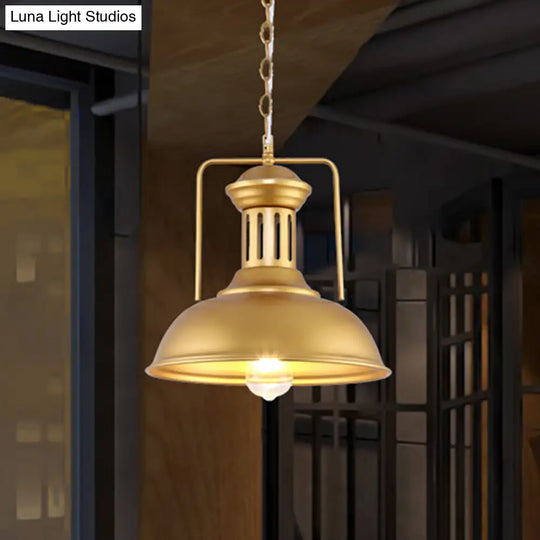 Industrial Barn Shade Pendant Light - 13’/16’ Wide Gold Finish Metal Hanging Lamp
