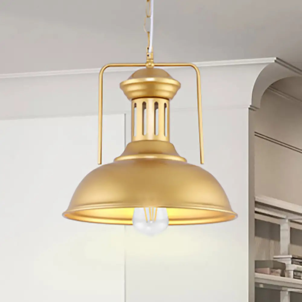 Industrial Barn Shade Pendant Light - 13’/16’ Wide Gold Finish Metal Hanging Lamp / 13’