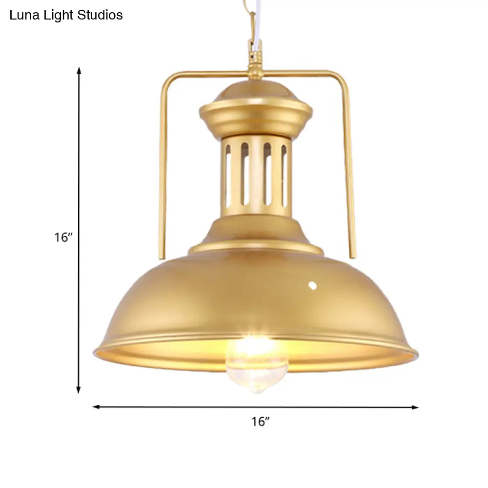 Industrial Barn Shade Pendant Light - 13’/16’ Wide Gold Finish Metal Hanging Lamp