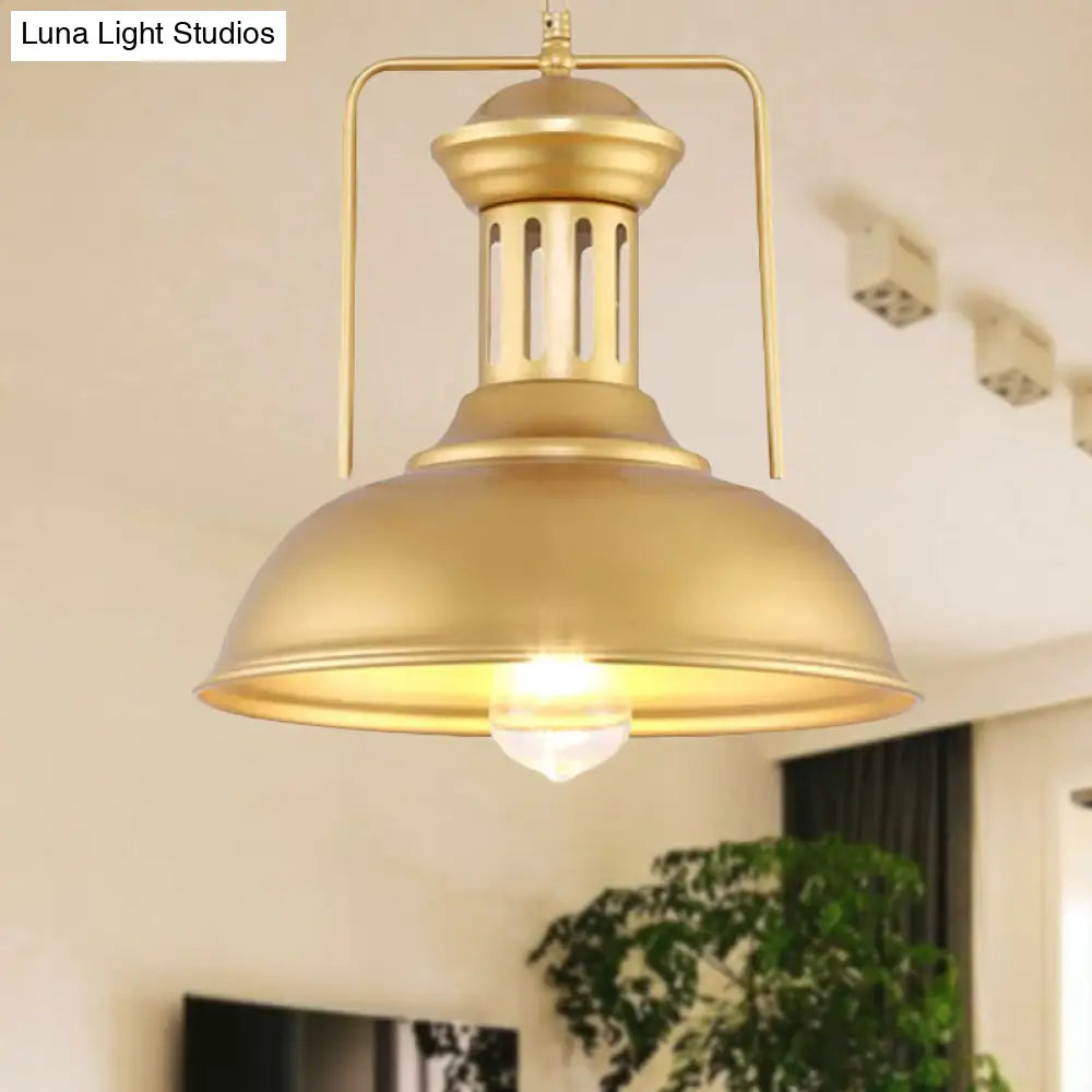 Industrial Barn Shade Pendant Light - 13’/16’ Wide Gold Finish Metal Hanging Lamp